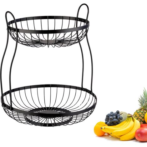 Présentoir à 2 niveaux – Panier décoratif en fil pour gâteaux et fruits. Idéal pour cuisine, buffet et table. Rangement pratique – Noir, 32,5 x 34,5 cm. (1/5)