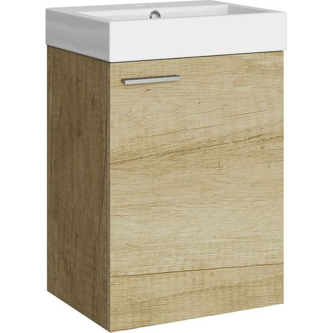 Ensemble de Meubles de Salle de Bain 45 cm. Comprend Meuble avec lavabo. Mélamine 16 mm. Meuble monté. Lavabo encastré. sans Miroir, 1 Porte, poignée Horizontale Nature (1/5)