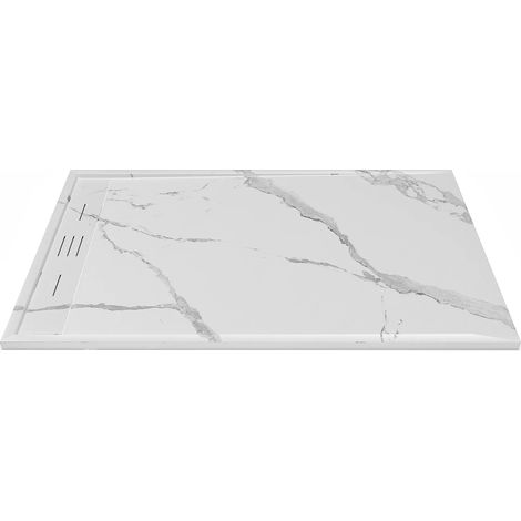 Piatto per doccia da posare o da incasso 140x90cm Resina SMC Bianco marmorizzato - LYROSA (1/5)