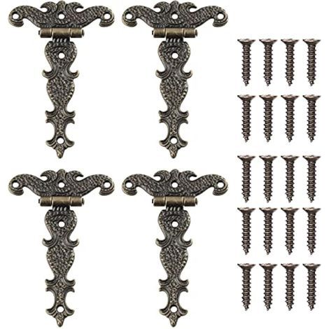 CCYKXA 4Pcs Retro Hinge, Retro Bronze Decorative Hinges with Mounting Screws, Suitable for Cabinet Furniture Toolbox Decoration Repair (4.45 2.72 Inch) (1/5)