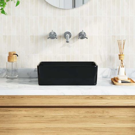 Lavabo vasque à poser Luxueux, Bac à laver, 40x30x13 cm Céramique Noir OIB3704E (1/5)