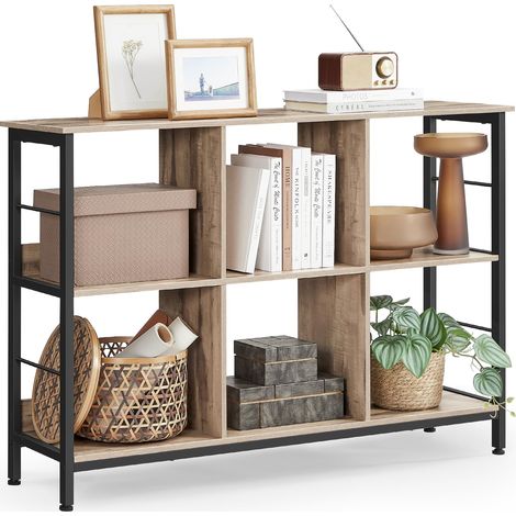 Meuble de Rangement 2 Niveaux, Étagère Rangement, Bibliothèque Style Industriel, 6 Cubes, pour Salon, Bureau, Entrée, Cuisine, 33 x 120 x 80 cm, Marron Camel et Noir d'encre LLS104B50 (1/5)