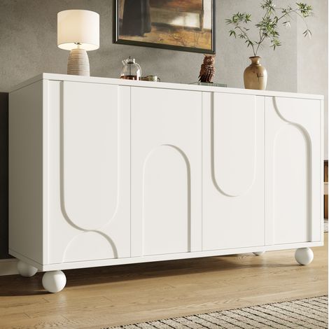 Anrichte aus MDF in Weiß/Creme, 120 x 35 x 71 cm, mit verstellbarem Einlegeboden, Stauraum und Kippschutz (1/5)