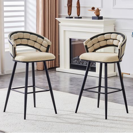 Set di 2 sgabelli da bar in velluto beige con gambe in metallo nero (1/5)