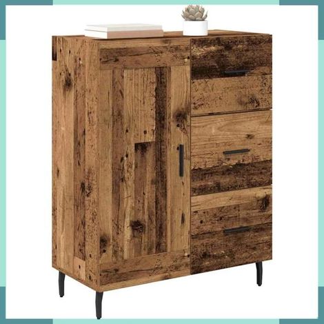 881636 Buffet 69,5x34x90cm Bois Ancien Ingénierie Fer Tiroir 1 Porte Charnières Meuble Bas 60kg (1/5)