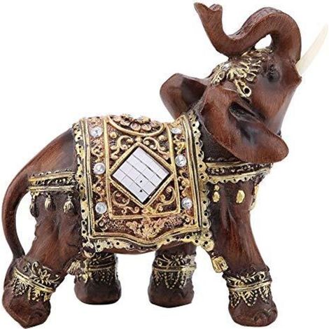 Statua di elefante portafortuna Feng Shui in legno - Scultura portafortuna - Regalo - Decorazione per la casa (effetto legno) (1/5)