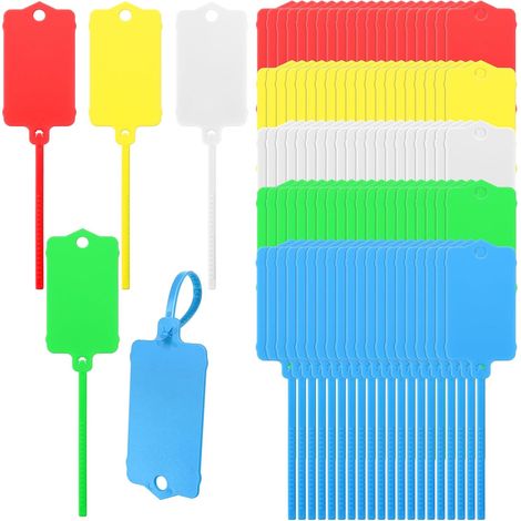 100 wasserfeste Versandetiketten, 3,7 x 6,4 cm, beschreibbar mit Befestigungsband, Kabelbinderetiketten für Schlüssel, Gepäck, Logistik