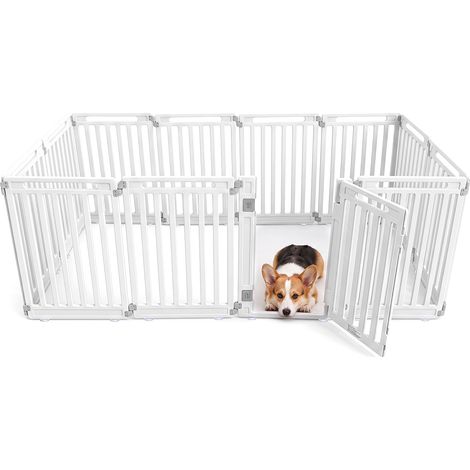 Enclos Pliable pour Chiens avec 12 Panneaux en HDPE Parc pour Chiens Intérieur/Extérieur avec Porte Verrouillable et Piquets de Sol, Blanc (1/5)
