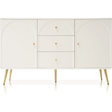 Aparador blanco crema con 2 puertas y 3 cajones 140 x 84 x 40 cm (1/5)