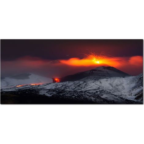 Lupia - Quadro moderno su Tela Canvas DEEP 65X143 cm, con paesaggi e localismi italiani, per casa, soggiorno, capezzale camera da letto, hotel, ufficio, CATANIA - ETNA INNEVATA (1/4)