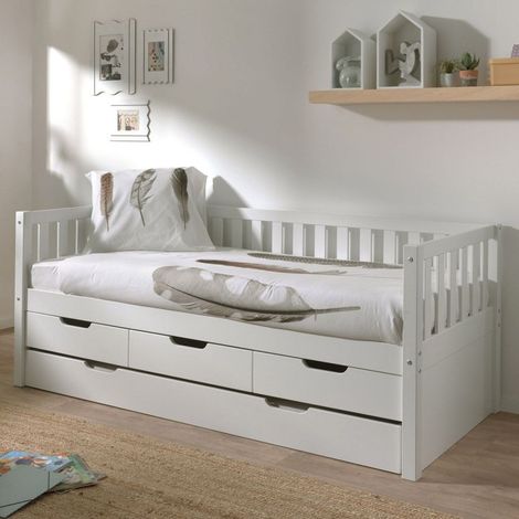 Pack - Lit Capitaine Enfant & Tiroir de Lit "Fritz" 90x200cm Blanc (1/5)