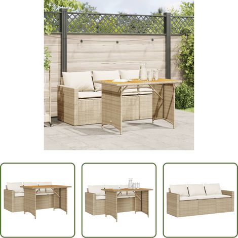 Canapé extérieur - Ensemble à manger de jardin et coussins 2 pcs beige poly rotin (1/5)