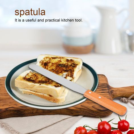 Spatule en acier inoxydable avec manche en bois pour racler la crème des gâteaux et du pain, outil de cuisine (2) (1/5)