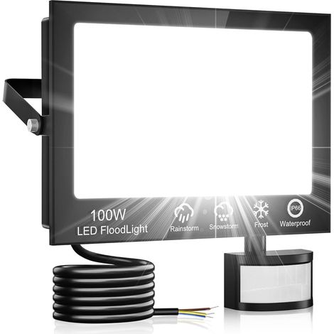 Projecteur LED Exterieur Detecteur de Mouvement 100W, 6500 K, avec capteur PIR, applique murale d'extérieur étanche IP66 avec télécommande pour jardin, cour, garage et entrées