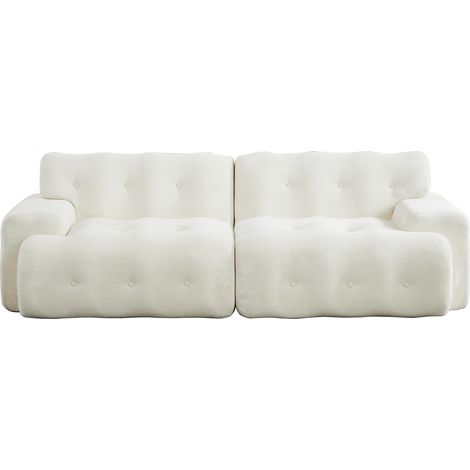 Canapé 2 places oversize en tissu beige, accoudoirs larges, dossier ondulé et design moderne à boutons, sans montage, pour salon et appartement CHICFURN (1/5)