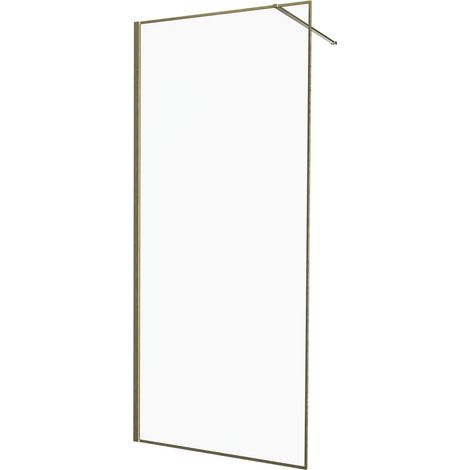 KINEDO - Paroi Douche Solo Design+ - Verre 6 mm Traité Anti-Calcaire - Profilé & Cadre Fin Aluminium - Fabriquée en France - L.100 x H.200 cm - Profilé et Cadre Finition Or Brossé - Verre Transparent (1/5)