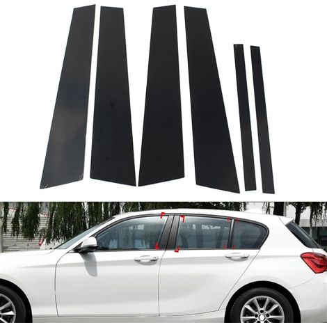 Set di 6 pezzi di rivestimenti neri lucidi per montanti di portiere e finestrini di auto, per modelli BMW Serie 1 2017-2022. (1/3)