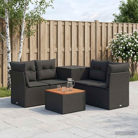 Set divano da giardino modulare in polyrattan con contenitore nero, 6 pz - PANGIVO (1/5)
