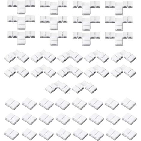 48 Pièces Connecteurs de Bandes LED 2 Broches 10 mm Connecteurs de Lumière sans Soudure en Forme de L et T Connecteurs d'Extension de Lumière d'Adaptateur LED pour 3528 2835 SMD RGB (1/5)
