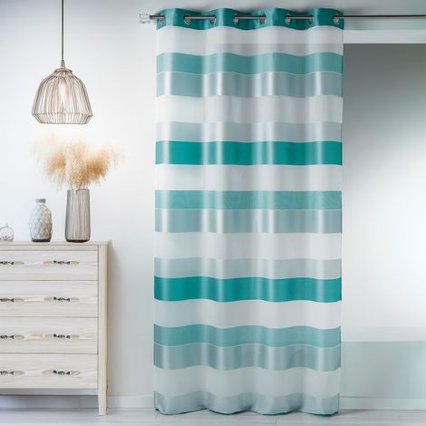 Voilage à rayures horizontales tissées et bandes en satin Bleu azur 140x240 cm