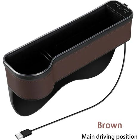 (Marron, 1 pièce) Boîte de rangement colorée avec éclairage d'ambiance, double port USB pour téléphone et bouteille, rangement pour espace entre les sièges, accessoire de voiture (1/5)