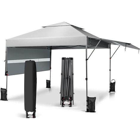 Costway – Tonnelle de jardin pliable 3x3m – Double auvents 125x300cm – Tissu Oxford imperméable – Hauteur réglable 270-290cm – Sac de transport avec roulettes