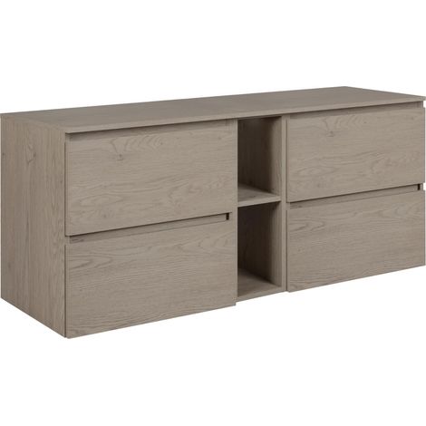 Mobile da bagno 140 cm (2x 60 + 20) con piano di lavoro, Colore: Rovere Scuro, 140 x 46 x 60,7 cm (1/5)