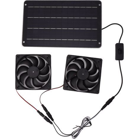 Dual 20W, 12V Solar Powered Fan, Efficient Energy Saving Panel Kit with Switch for RV, Greenhouse, Pet House (1/5)
