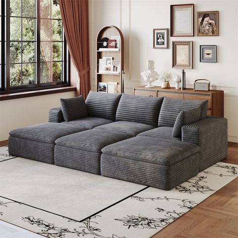 Canapé Modulaire Cloud 260x160x60cm - Design Double Couche Déhoussable Rembourré en Mousse Sans Montage - Gris Foncé (1/5)