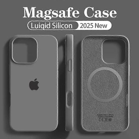 Coque souple en silicone liquide MagSafe d'origine pour Apple iPhone 16, 15, 14, 12, 13 Pro Max, chargement sans fil, avec logo 16, coque magnétique couleur cendre de carbone pour iPhone 14 Pro (1/5)