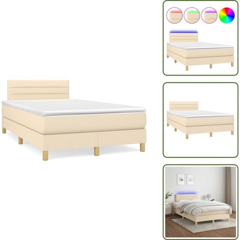Sommier à lattes de lit matelas et LED crème 120x190 cm tissu - Sommier Tapissier - Lit Plateforme - Lit Avec Led - Matelas Inclus - Tête De Lit Ajustable (1/5)