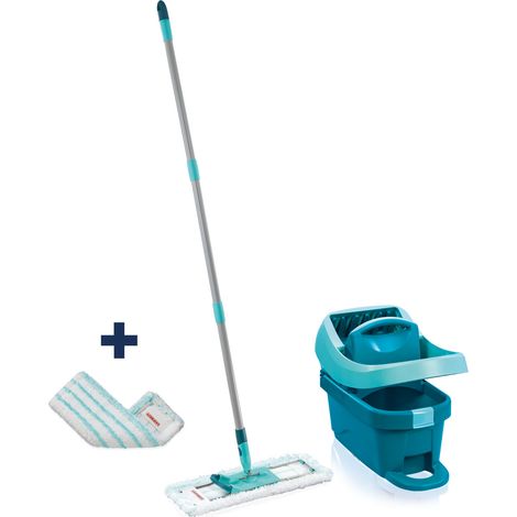 Leifheit Set Wischtuchpresse Profi XL mit Bodenwischer und Rollen inkl. Ersatzbezug Profi micro duo aus Mikrofaser, saugfähig und reinigungsstark, Set zum Putzen ohne Bücken mit Click-System