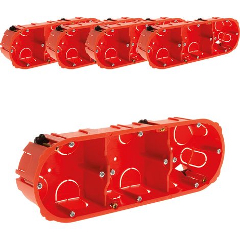 Lot de 5 boîtes d'encastrement placo triple entraxe 71mm - Rouge - Zenitech
