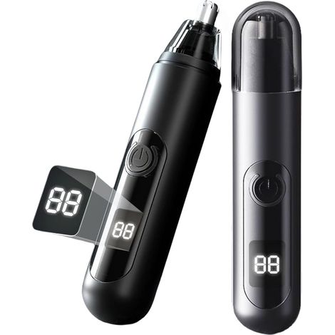 Tagliapeli per naso, display a LED, ricaricabile tramite USB, lama resistente agli schizzi, adatto a uomini e donne, per peli di naso e orecchie, set da 2 pezzi. (1/5)