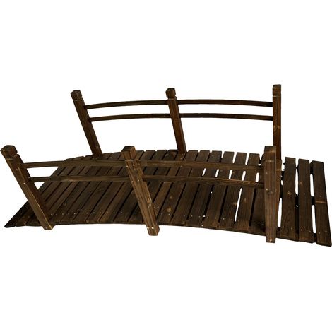 Relaxdays Garden Bridge, with railing, fir wood, for garden pond, HxWxD: 58 x 185 x 72 cm, 200 kg, brown