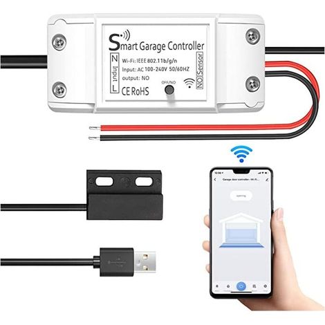 WiFi Smart Garagentoröffner, Maxcio WiFi Smart Garagentorschalter, kompatibel mit Google Home, ferngesteuert, Timerfunktion und Freigabe per kostenloser App
