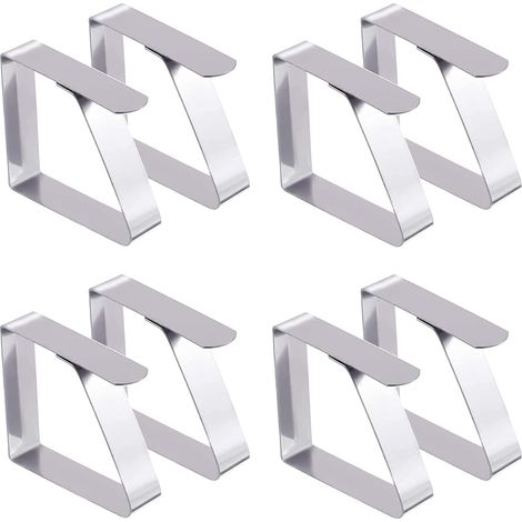 Lot de 8 pinces à nappe en acier inoxydable, résistantes au vent, pour tables épaisses et fines, adaptées aux pique-niques, mariages, réceptions, traiteurs et repas en extérieur (1/4)