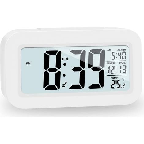 Réveil numérique, horloge numérique à piles, réveil silencieux pour enfants et adultes, grand écran LED, calendrier de température (blanc)-ARCAN (1/5)
