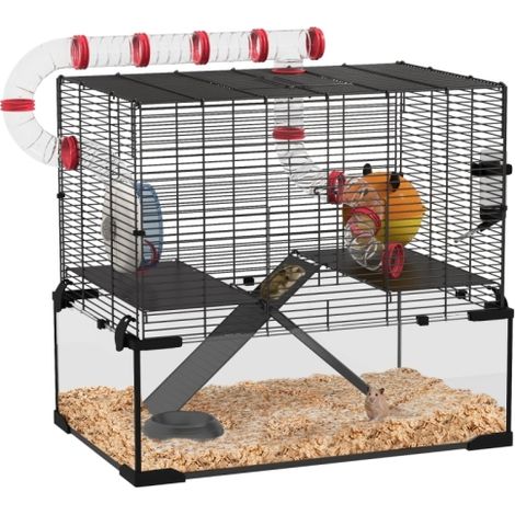 Spacious Gerbil and Dwarf Hamster Cage with Deep Glass Bottom, Tunnels, Hut, and Exercise Wheel - 60 x 40 x 57 cm (1/5)
