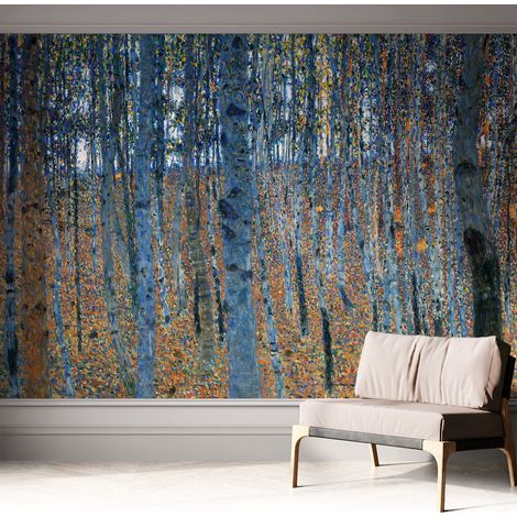 Tapete adhésive moderne pour salon et chambre à coucher Décoration rapide avec colle Forêt de bouleaux 312x219 cm (1/5)