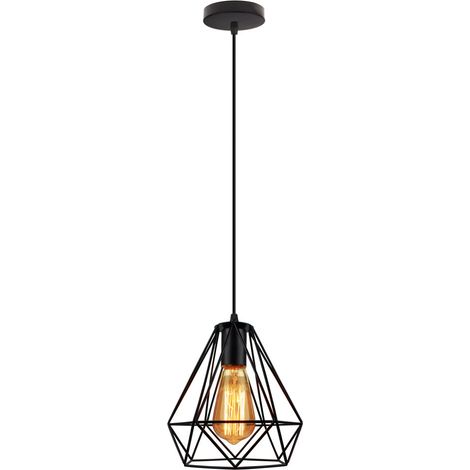 Lustre Suspension Moderne Lampe de Suspension en Métal Forme de Diamant E27 Ø20CM pour Salon Chambre Café Bar Noir - 1Pcs