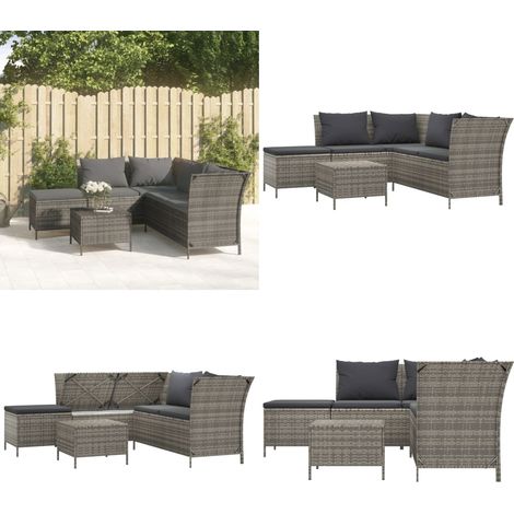 Set Divani da Giardino 4 pz con Cuscini in Polyrattan Grigio - Divano angolare - Polyrattan