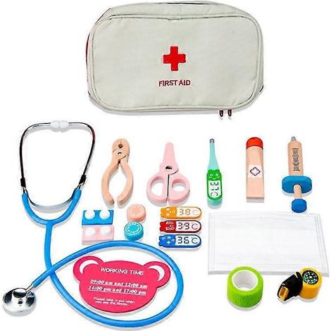 Trousse de premiers secours en bois factice pour enfants, jouet éducatif pour jouer au docteur. (1/5)