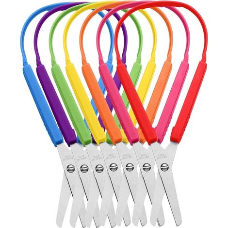 7 Pieces Colorful Loop Scissors, Children's Scissors for Right- and Left-Handed Use with Rounded Tips, Child-Safe, Fabric Sewing Scissors, Pinking Shears, Round Tip Scissors (1/5)