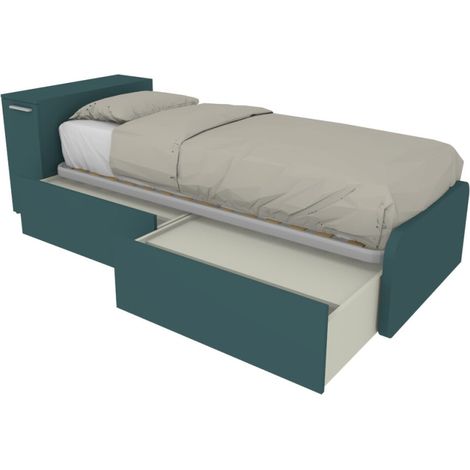 Letto singolo salvaspazio con cassetti e testata contenitiva - Verde Petrolio