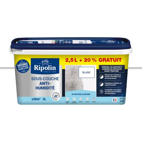 Ripolin – Sous-couche anti-humidité 2,5L – Étanchéité pour supports humides – Compatible avec peintures microporeuses – Rendement 30m²