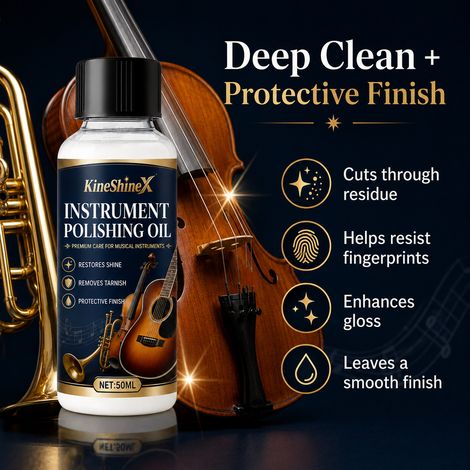 KineShineX Polieröl für Musikinstrumente, Universal-Pflegeöl für Gitarren, Violinen und Blechblasinstrumente: Entfernt Oxidation, hellt auf und schützt den Lack. (1/5)