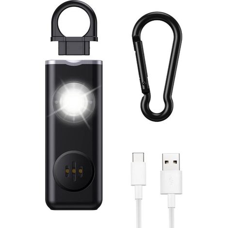 arme de Poche pour Femmes, Personnelle 130dB avec Lampe de Poche LED, Alarme de Sécurité Keychain USB Rechargeable, Sirène Anti Agression Porte clés pour Femmes/Enfants/Seniors (1/5)