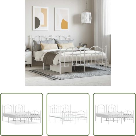 vidaXL Lit avec tête et pied -  Cadre de lit métal sans matelas et pied de lit blanc 140x190 cm (1/5)