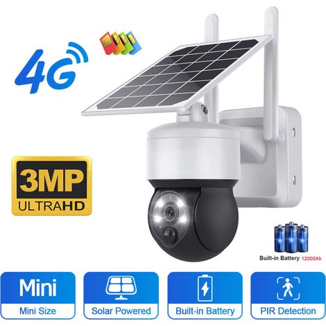 Camera de Surveillance Solaire Exterie PTZ 3MP 4G Sim-carte Audio Bidirectionnel Protection CCTV Blanc (1/4)
